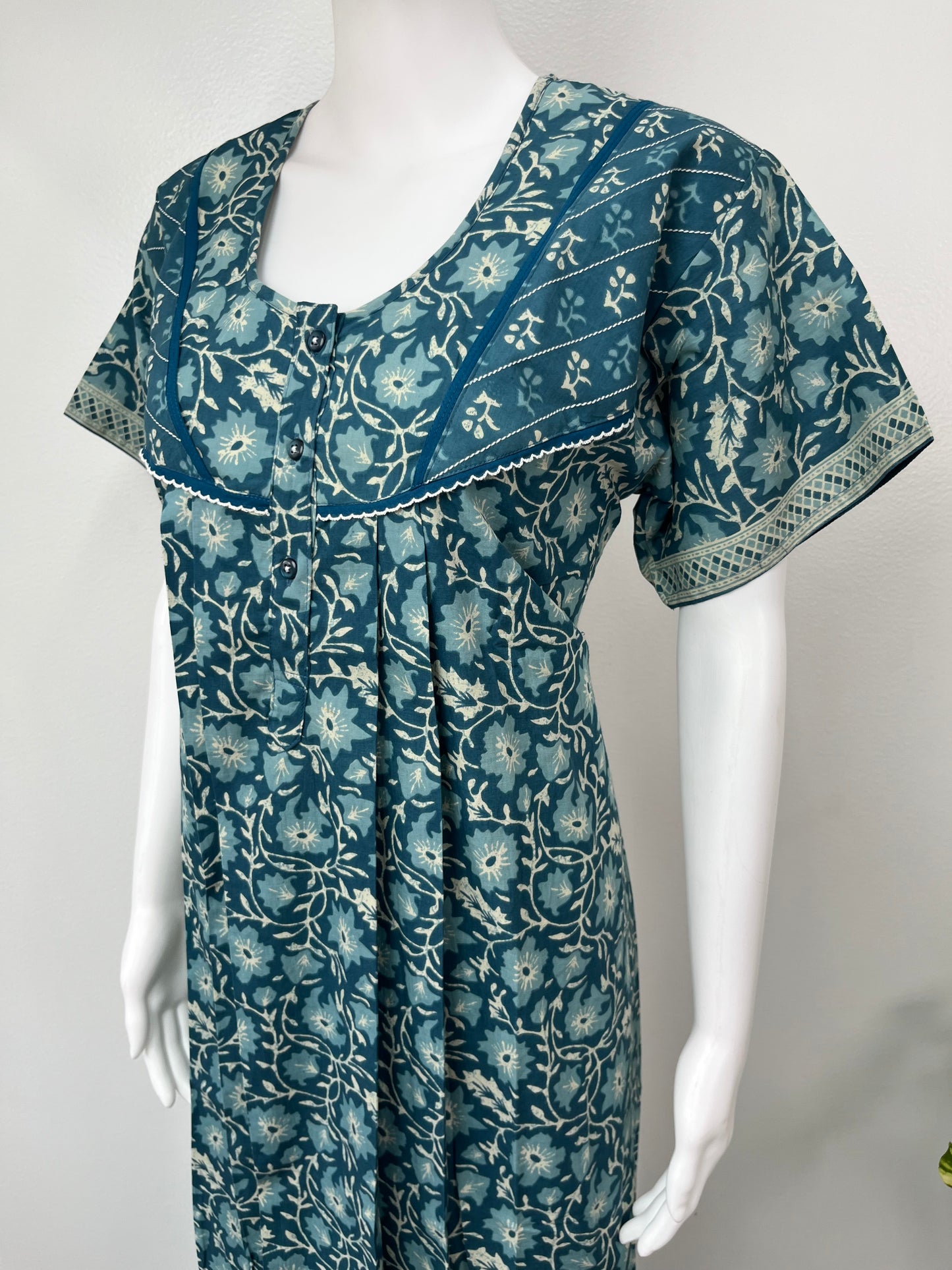 Teal Blue 100% Cotton Nightgown Comfortable & Elegant