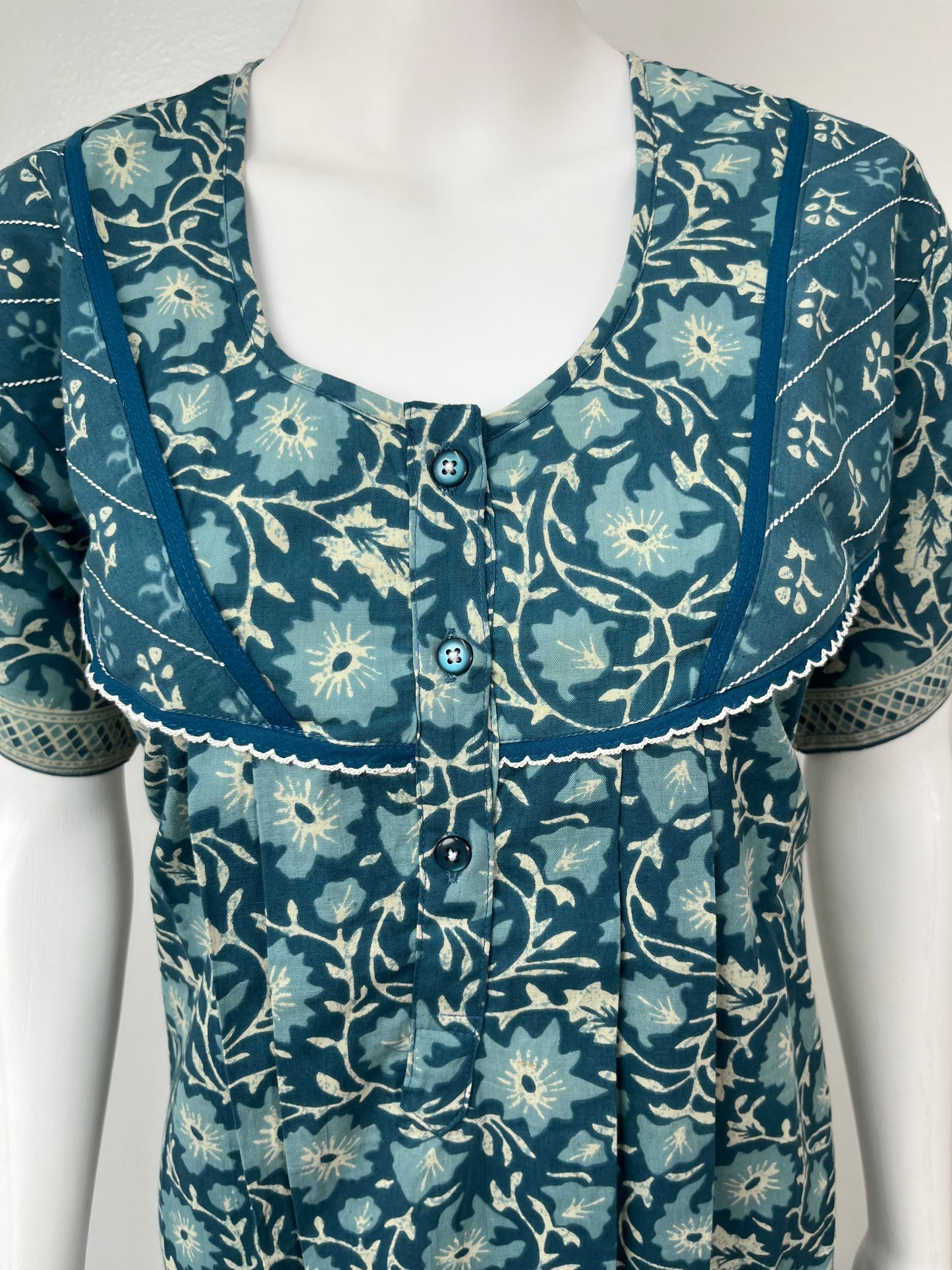 Teal Blue 100% Cotton Nightgown Comfortable & Elegant