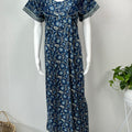 Navy Blue Floral Printed Cotton Nighty for Women