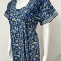 Navy Blue Floral Printed Cotton Nighty for Women