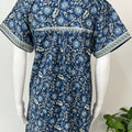 Navy Blue Floral Printed Cotton Nighty for Women