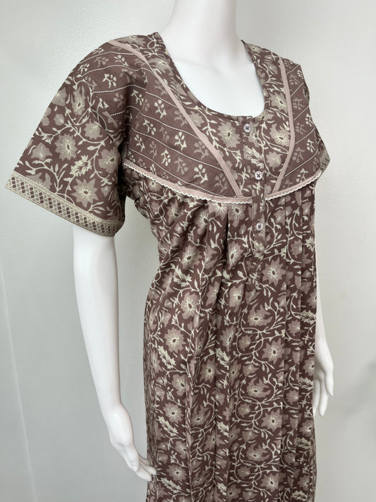 Brown Pure Cotton Women's Nighty Comfortable & Elegant