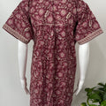 Maroon Pleated Pure Cotton Women's Nightgown