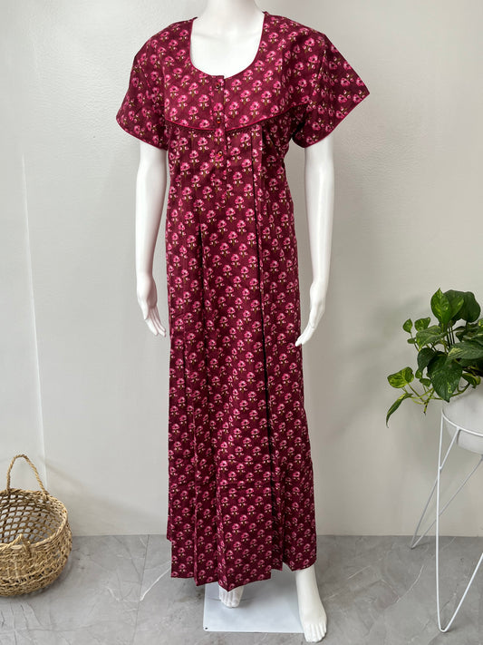 Hot Pink 100% Cotton Nighty Comfortable & Elegant