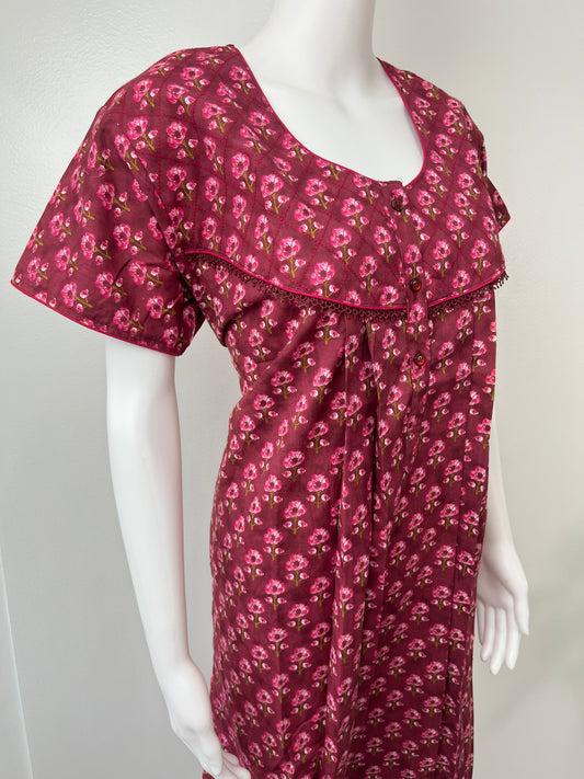 Hot Pink 100% Cotton Nighty Comfortable & Elegant