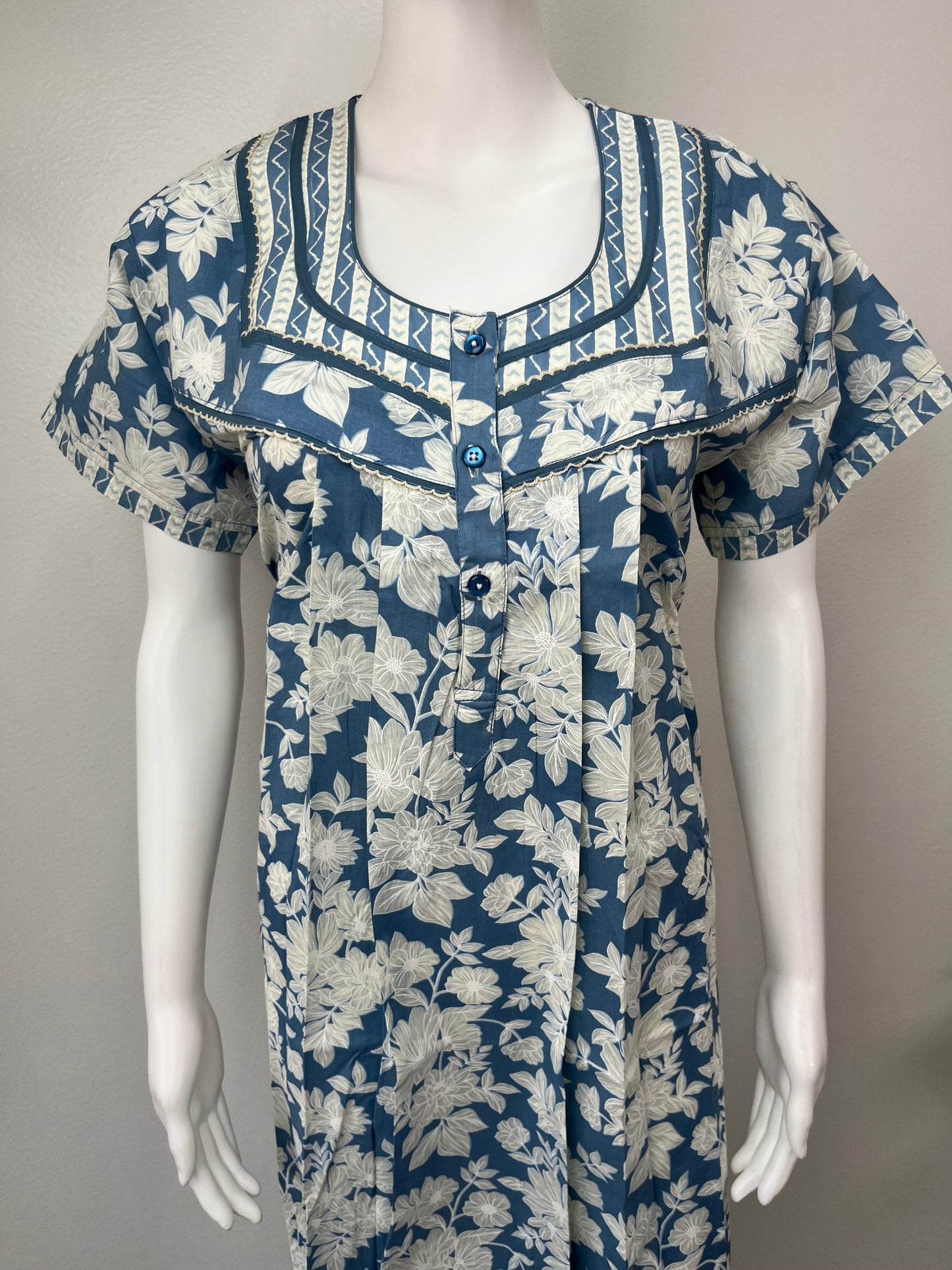 Blue Pure Cotton Nightgown Soft & Breathable