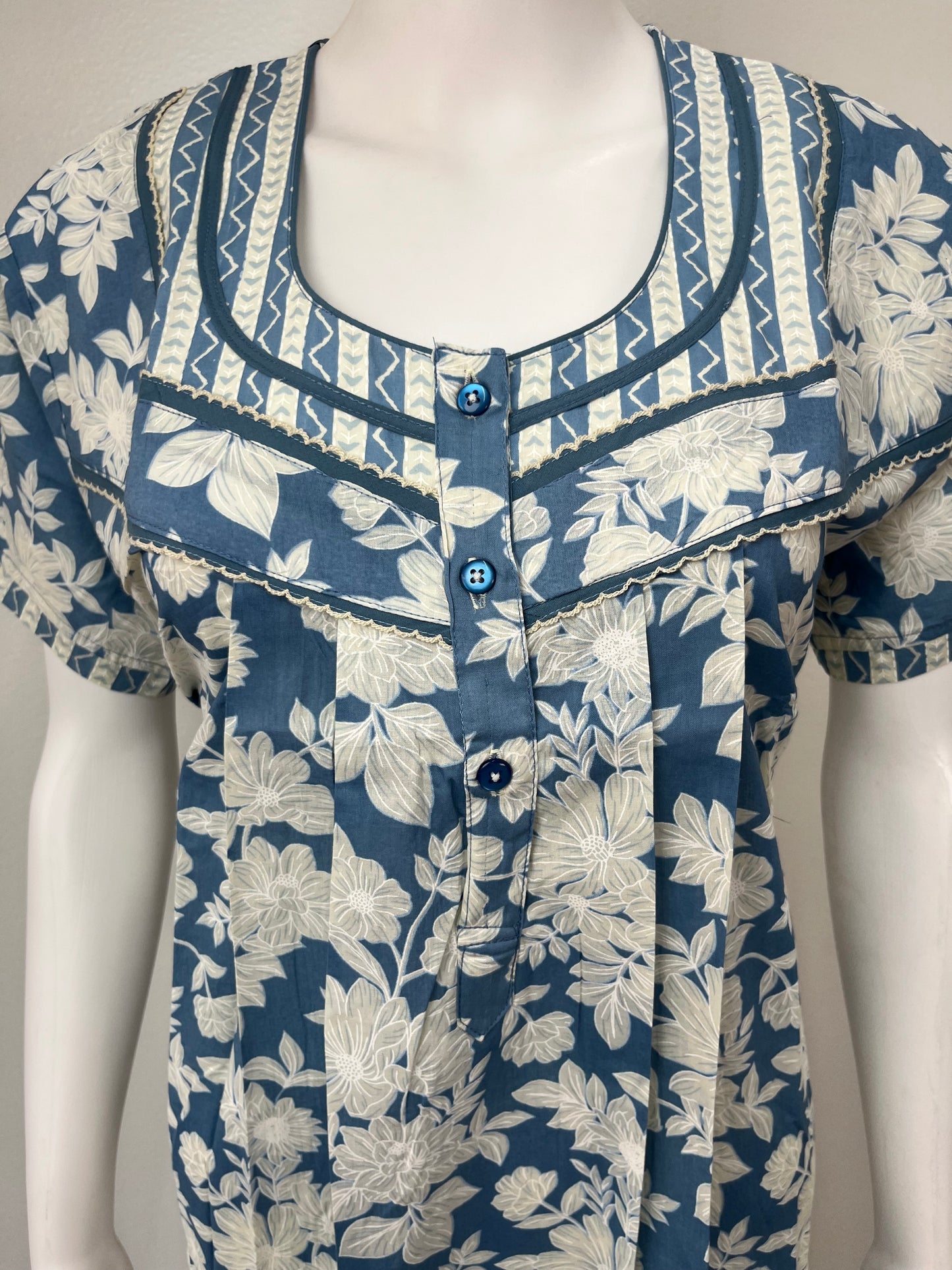 Blue Pure Cotton Nightgown Soft & Breathable