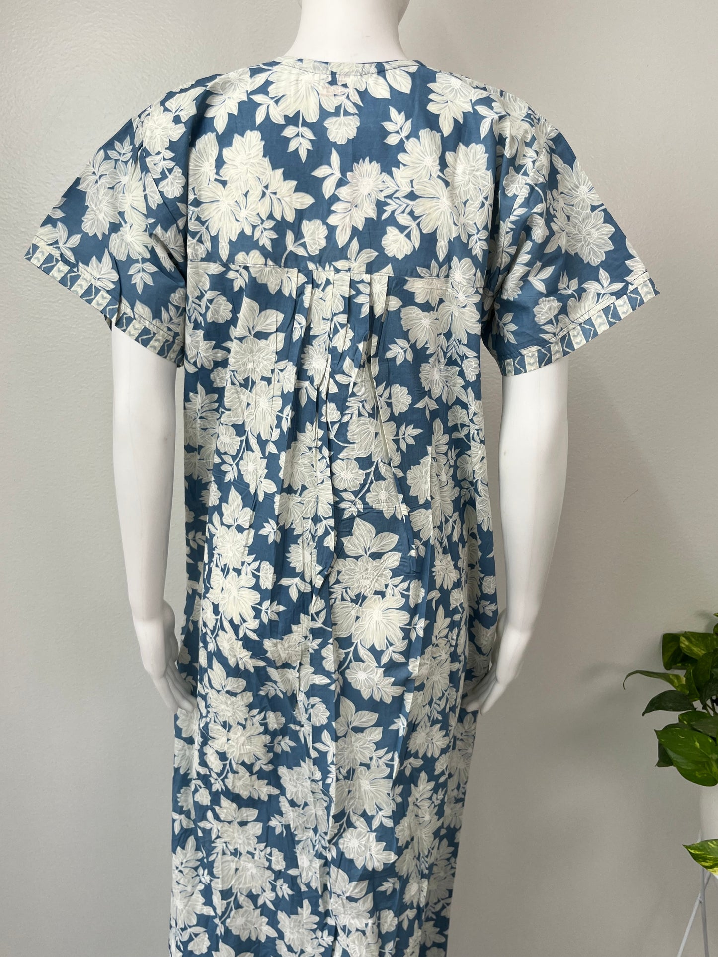 Blue Pure Cotton Nightgown Soft & Breathable