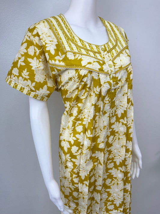 Yellow 100% Cotton Nighty for Women