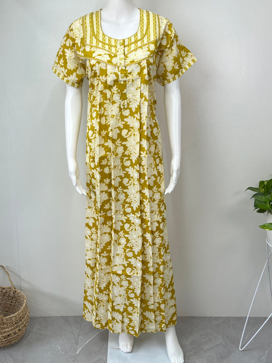 Yellow 100% Cotton Nighty for Women