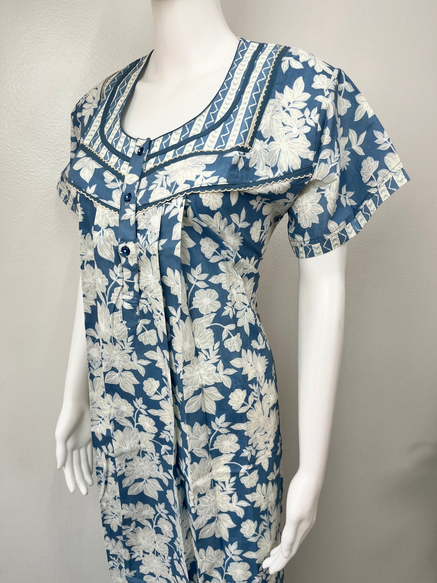 Blue Pure Cotton Nightgown Soft & Breathable