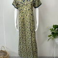 Yellow 100% Cotton Nighty for Women with Contrast Print