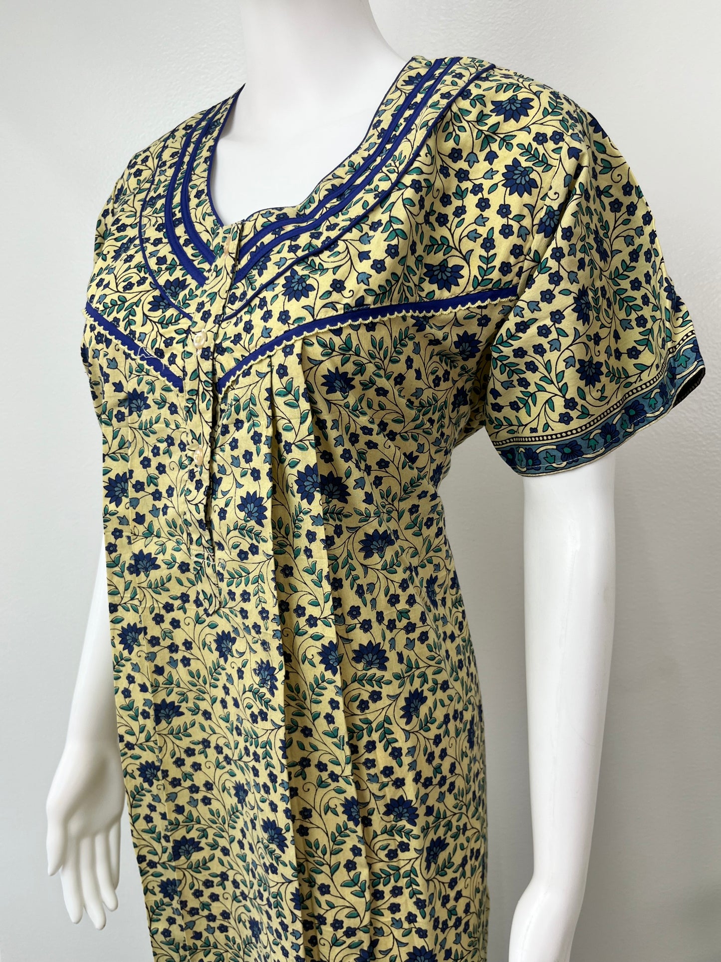 Yellow 100% Cotton Nighty for Women with Contrast Print