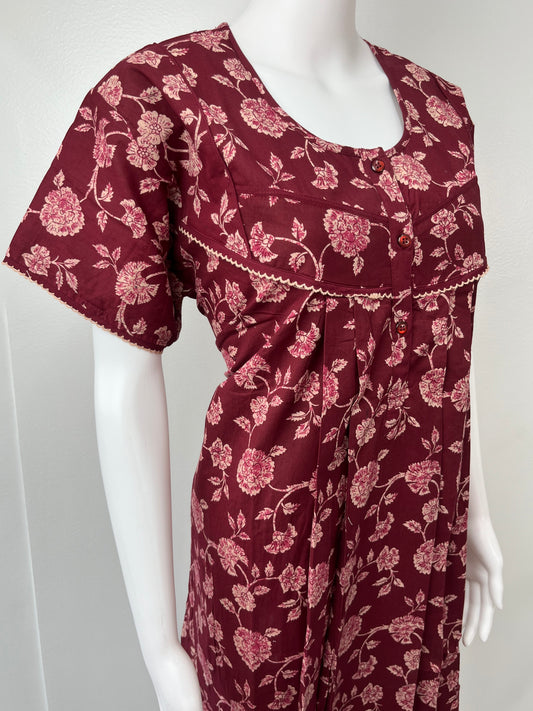 Maroon Printed 100% Cotton Nighty