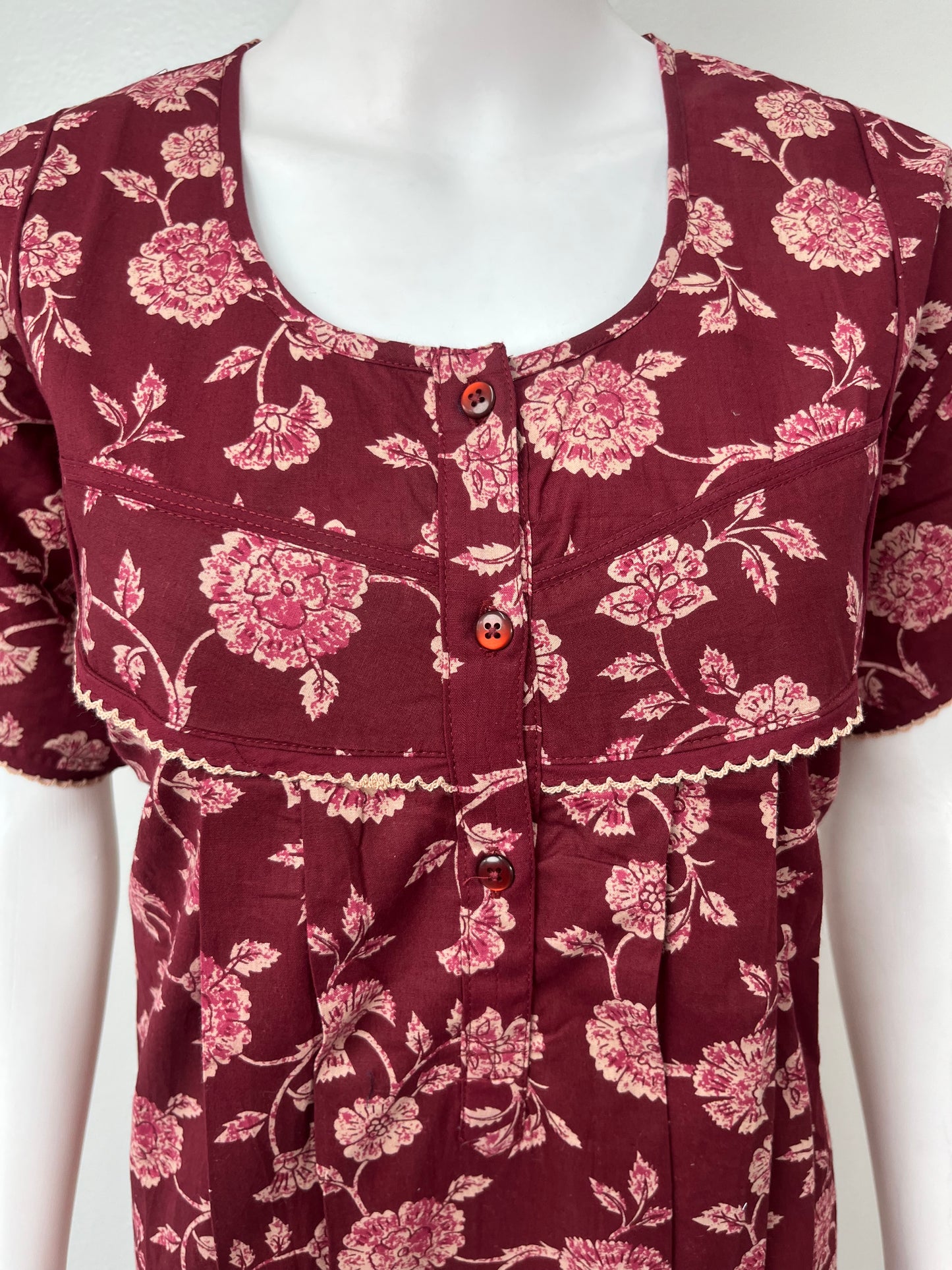 Maroon Printed 100% Cotton Nighty