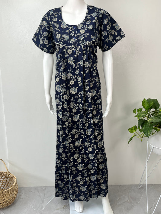 Navy Blue Pure Cotton Nighty Comfortable & Elegant