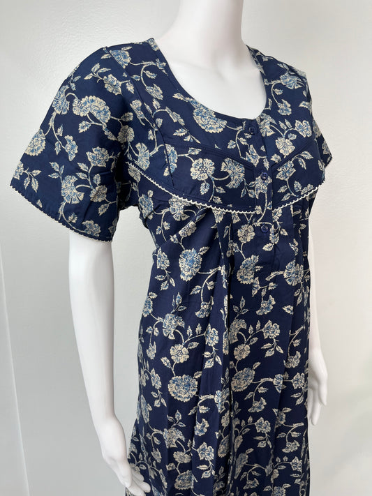 Navy Blue Pure Cotton Nighty Comfortable & Elegant