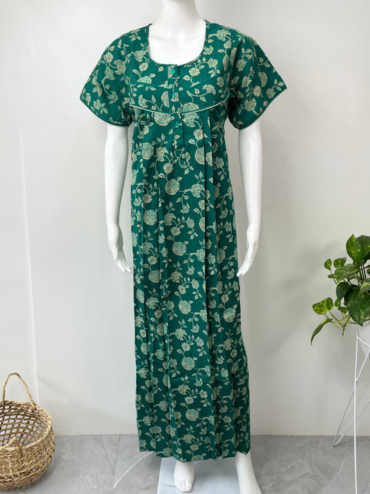 Green Pure Cotton Nightgown for Women