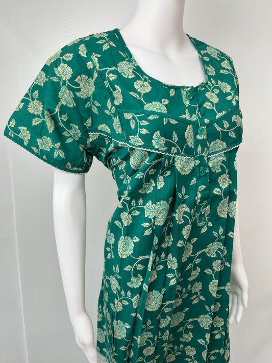 Green Pure Cotton Nightgown for Women