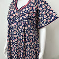 Navy Blue Floral Printed 100% Cotton Nighty