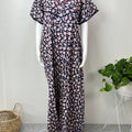 Navy Blue Floral Printed 100% Cotton Nighty