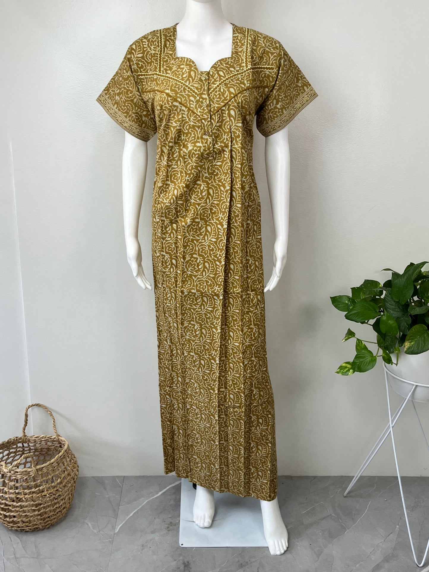 Mustard 100% Cotton Nighty for Women
