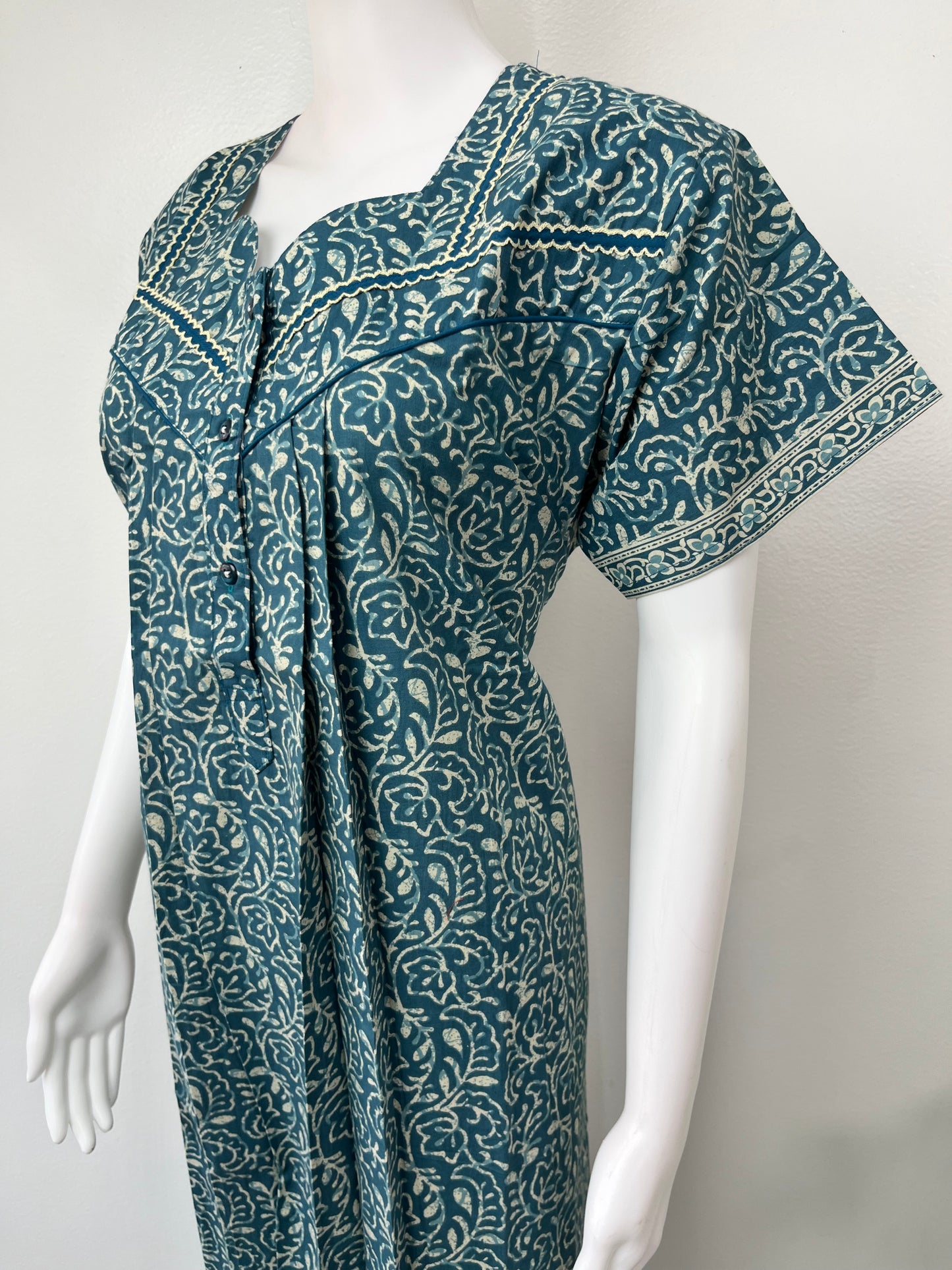 Teal Blue Pure Cotton Nightgown for Women