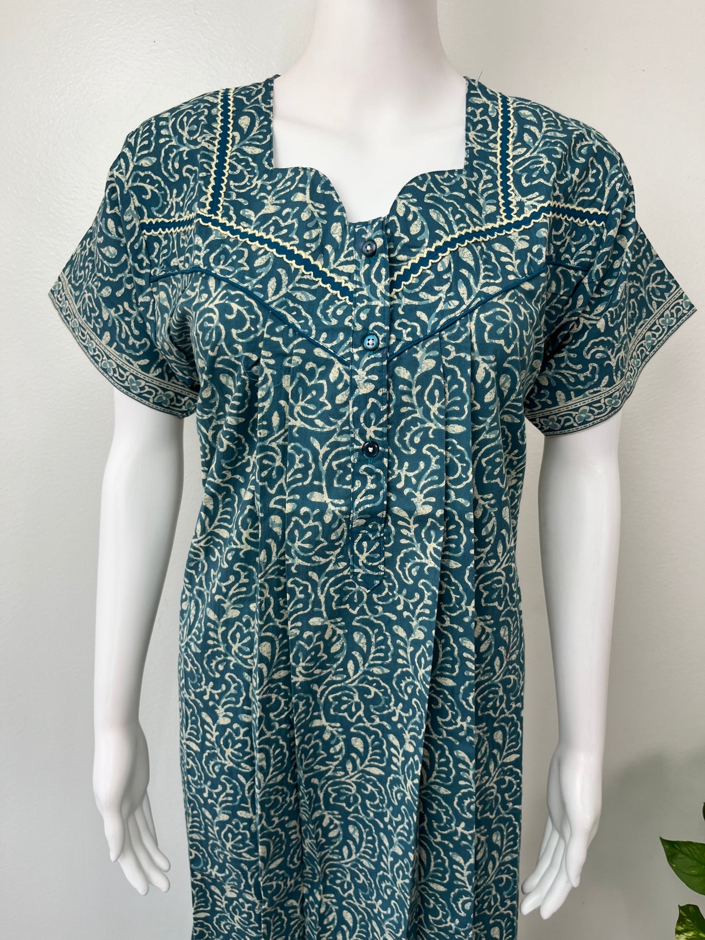 Teal Blue Pure Cotton Nightgown for Women