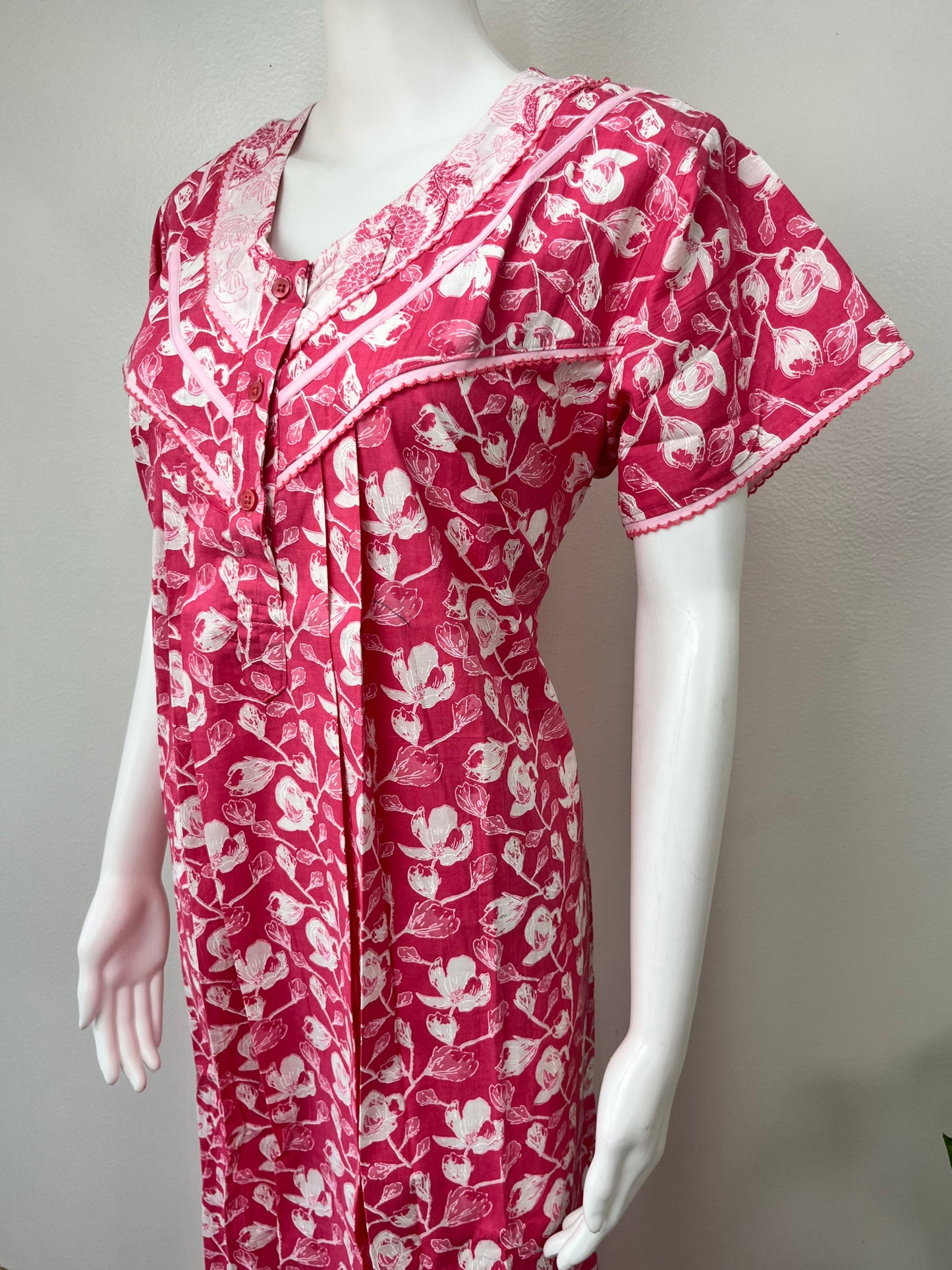 Pink Floral Printed 100% Cotton Nightgown
