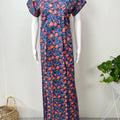 Royal Blue Floral Printed Cotton Nighty