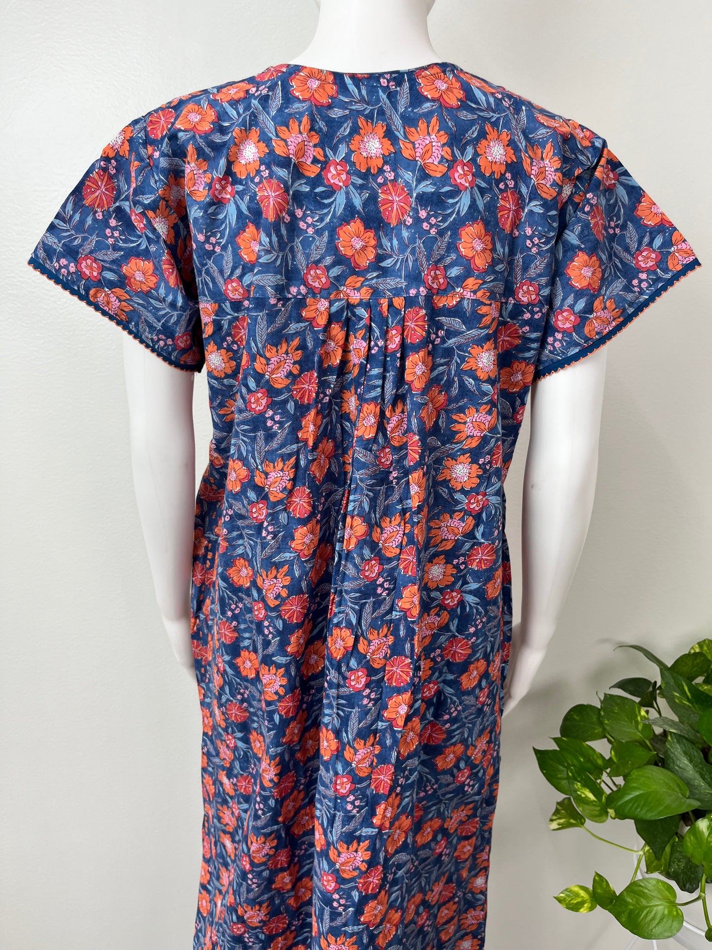 Royal Blue Floral Printed Cotton Nighty