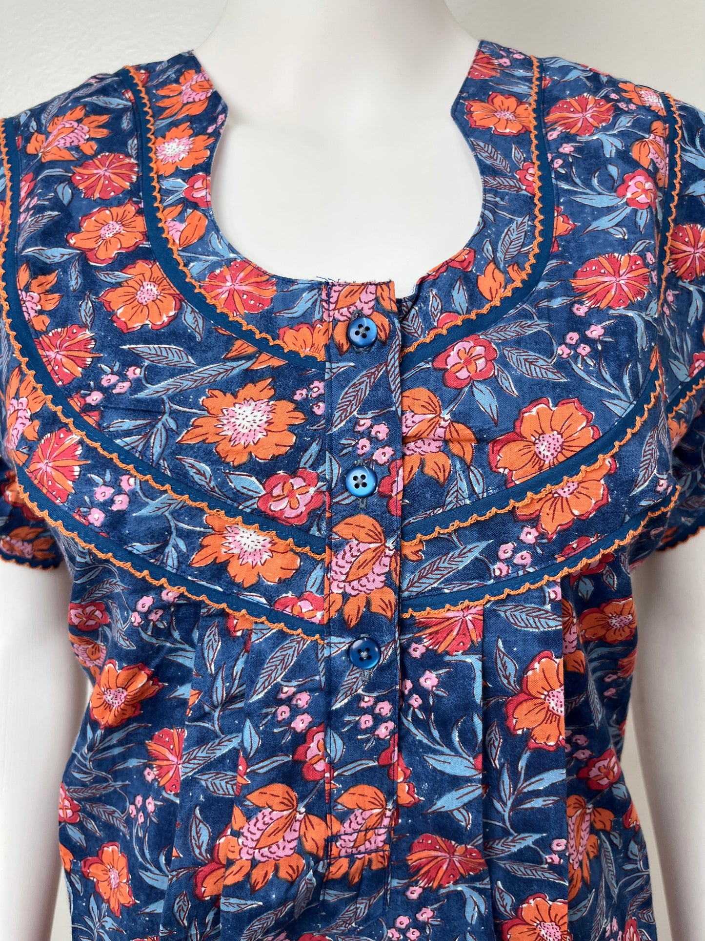 Royal Blue Floral Printed Cotton Nighty