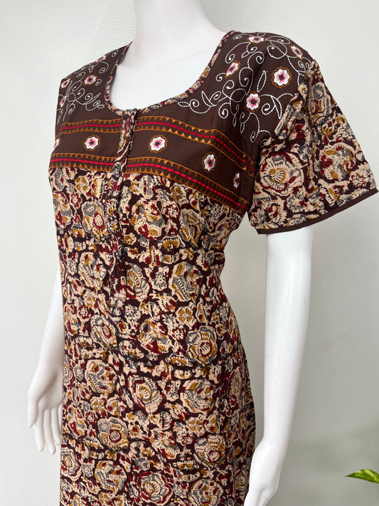 Coffee Kalamkari Pure Cotton Women's Nighty