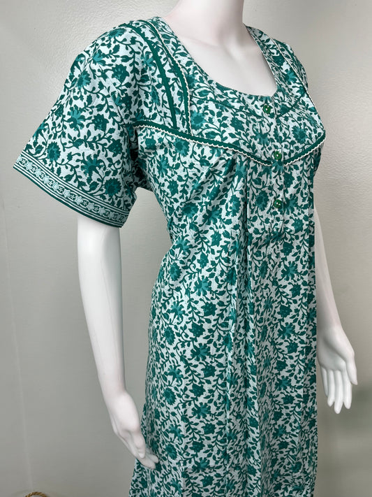 Sea Green Pure Cotton Nighty Elegant & Comfortable