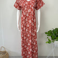 Dark Red Printed Pure Cotton Nighty.