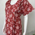 Dark Red Printed Pure Cotton Nighty.