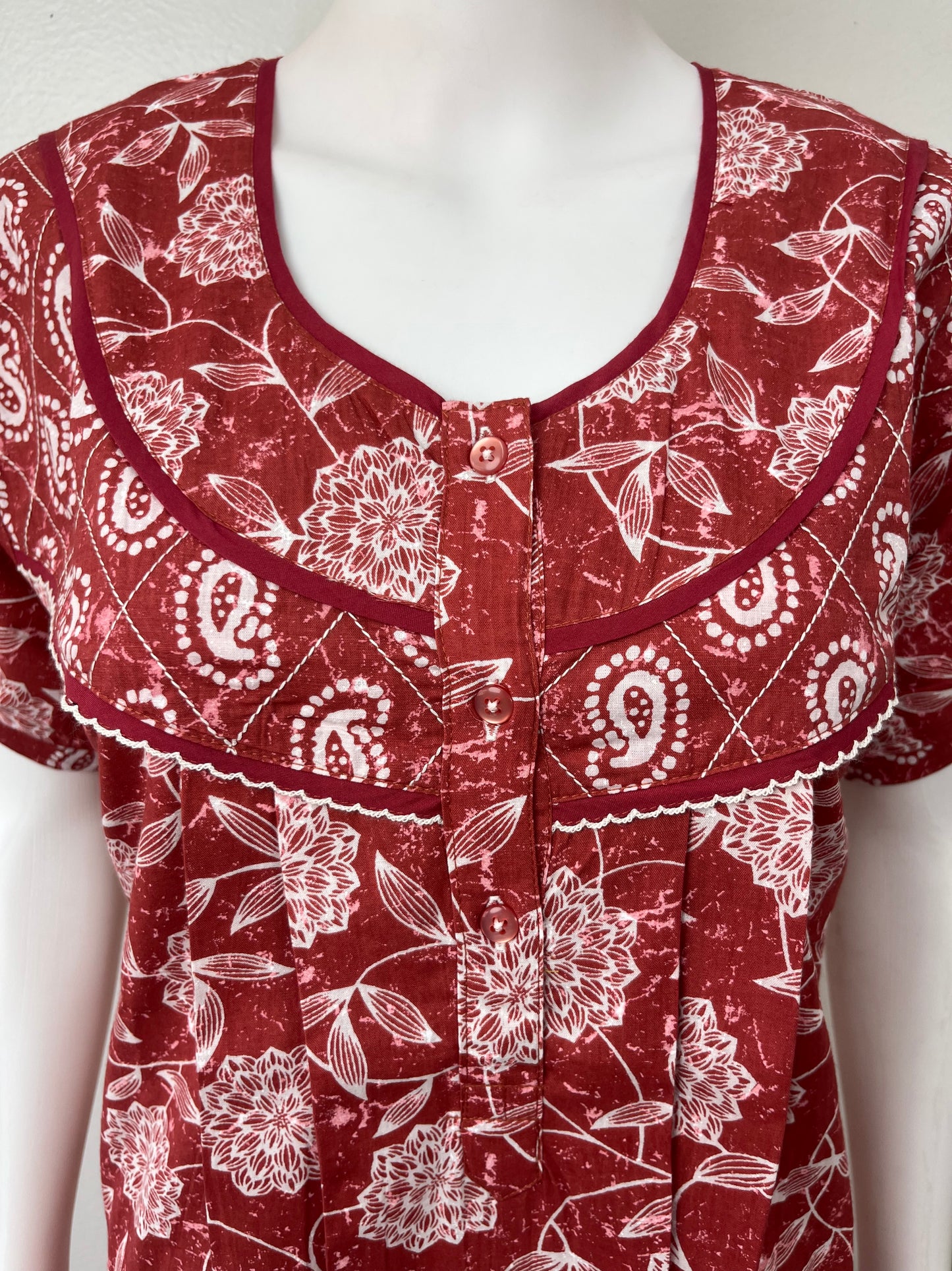 Dark Red Printed Pure Cotton Nighty.