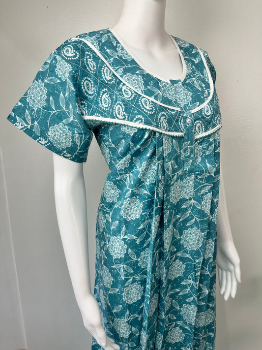 Blue Printed 100% Cotton Nightgown