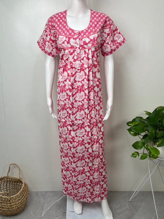 Pink 100% Cotton Nightgown Soft & Comfortable