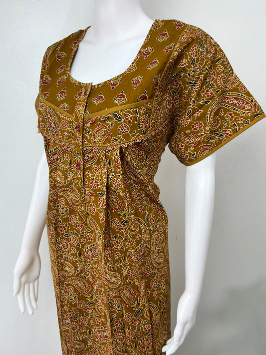 Mustard Pleated Cotton Women's Nightgown