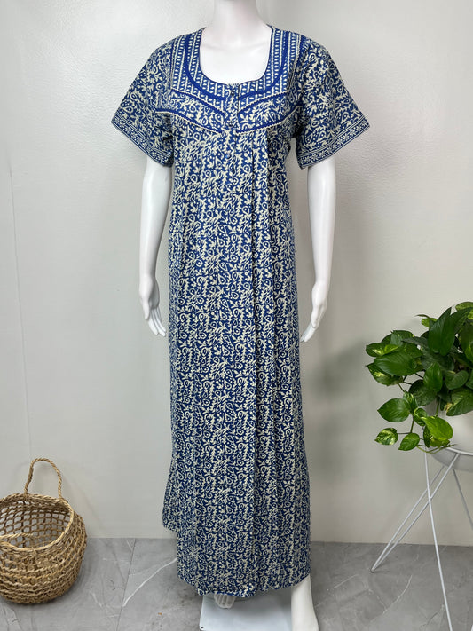 Navy Blue Pleated Cotton Nightgown