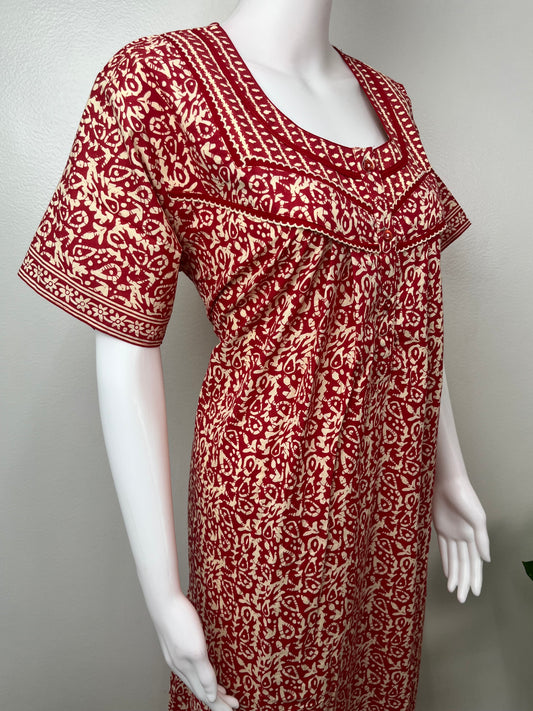 Red Printed Cotton Women's Nightgown