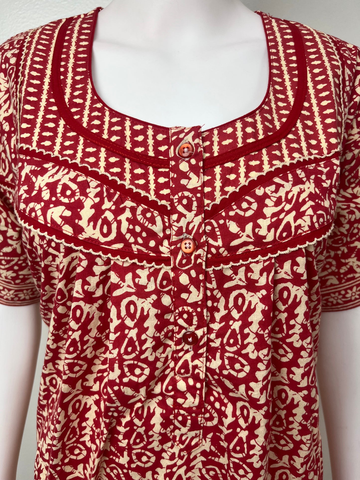 Red Pure Cotton Nightgown Soft & Comfortable