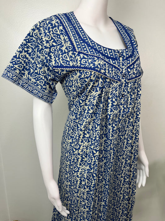 Navy Blue Pleated Cotton Nightgown