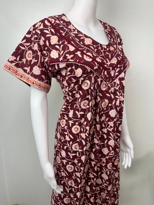 Maroon Printed Pure Cotton Nightgown