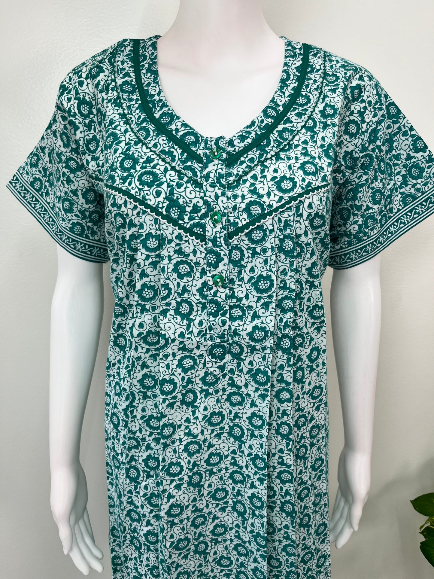 Sea Green Printed 100% Cotton Nighty for Women