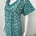 Sea Green Printed 100% Cotton Nighty for Women