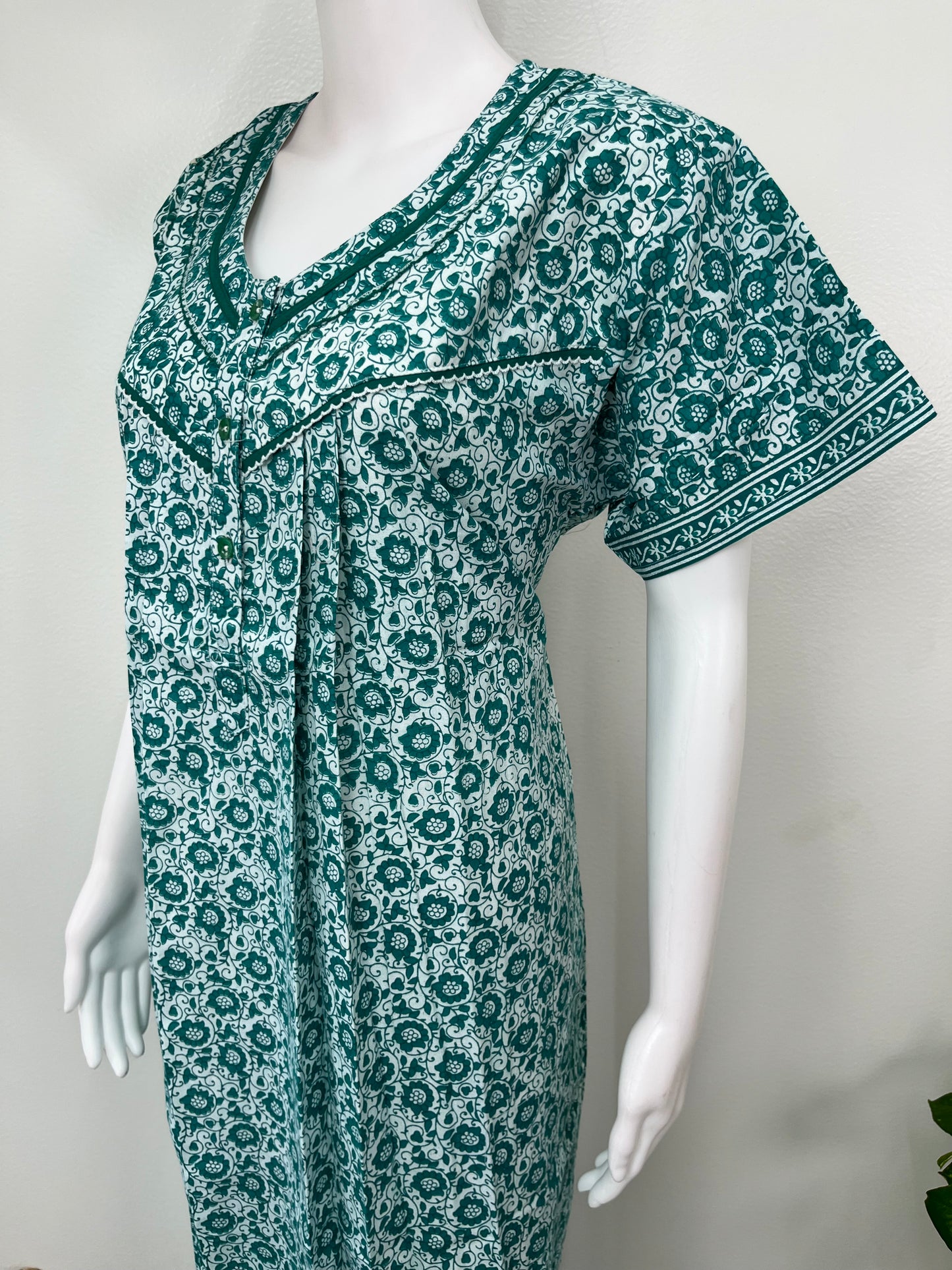Sea Green Printed 100% Cotton Nighty for Women
