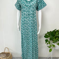Sea Green Printed 100% Cotton Nighty for Women