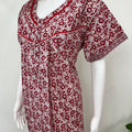 Red Pleated 100% Cotton Women's Nightgown
